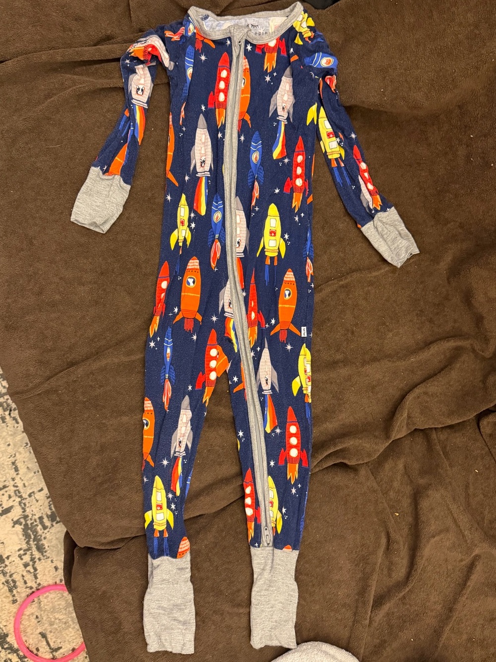 Little Sleepies Navy Rocket-Print Footie with Gray Trim